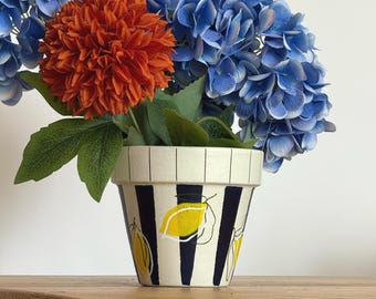 Hand Painted Terracotta Plant Pot With Drainage | Modern Indoor & Outdoor Plant Pot For Houseplants | Sustainable Gift Idea | Eco Decor