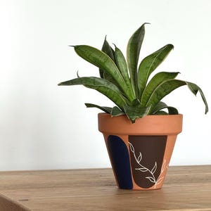 Hand-painted Terracotta Plant Pot: Botanical Bauhaus Design - Etsy