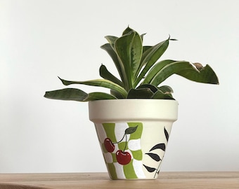 Hand Painted Terracotta Plant Pot With Drainage | Modern Indoor & Outdoor Plant Pot For Houseplants | Sustainable Gift Idea | Eco Decor