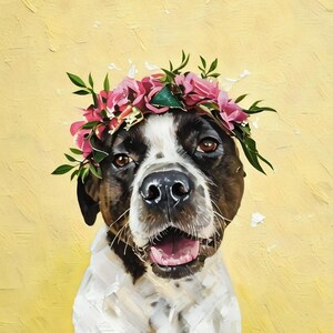 Dog Wall Art Printable | Fine Art Pet Portrait | Floral Dog Painting | Digital Download Dog Print | Rescue Dog Art