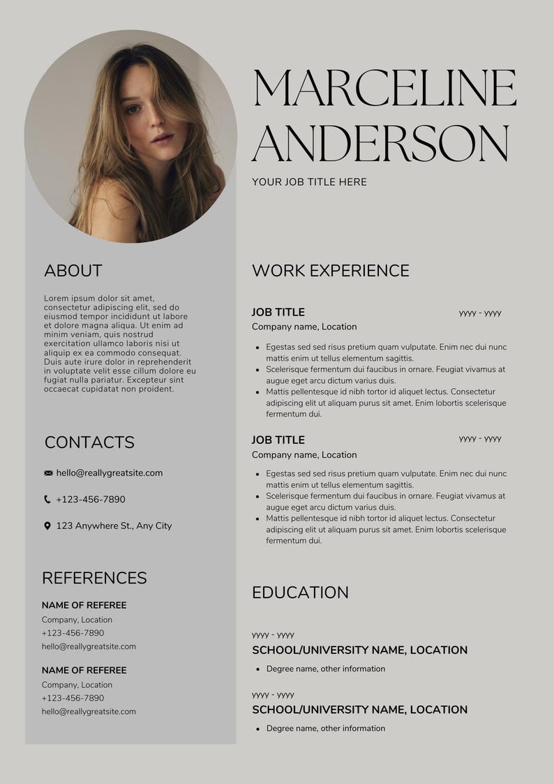 Editable Canva Resume Template With Photo | Creative CV Design ...