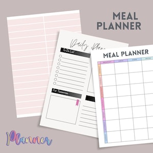 Modèle imprimable de planificateur de repas hebdomadaire, plan de menus de 7 jours, planificateur de nourriture, santé et forme physique, A4/A5/Letter/Half