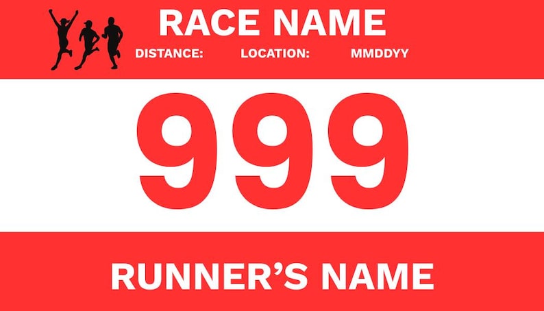 Printable Running Bib Template | Personalized Race Number | Editable ...