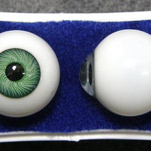 24 mm Green Glass Karl Paperweight Doll Eyes with a Threaded Iris- One Pair