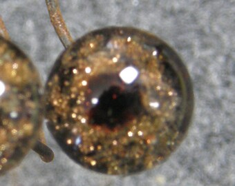9-10mm -Gold Sparkle Solid Glass Eyes on Wire - 2 pair