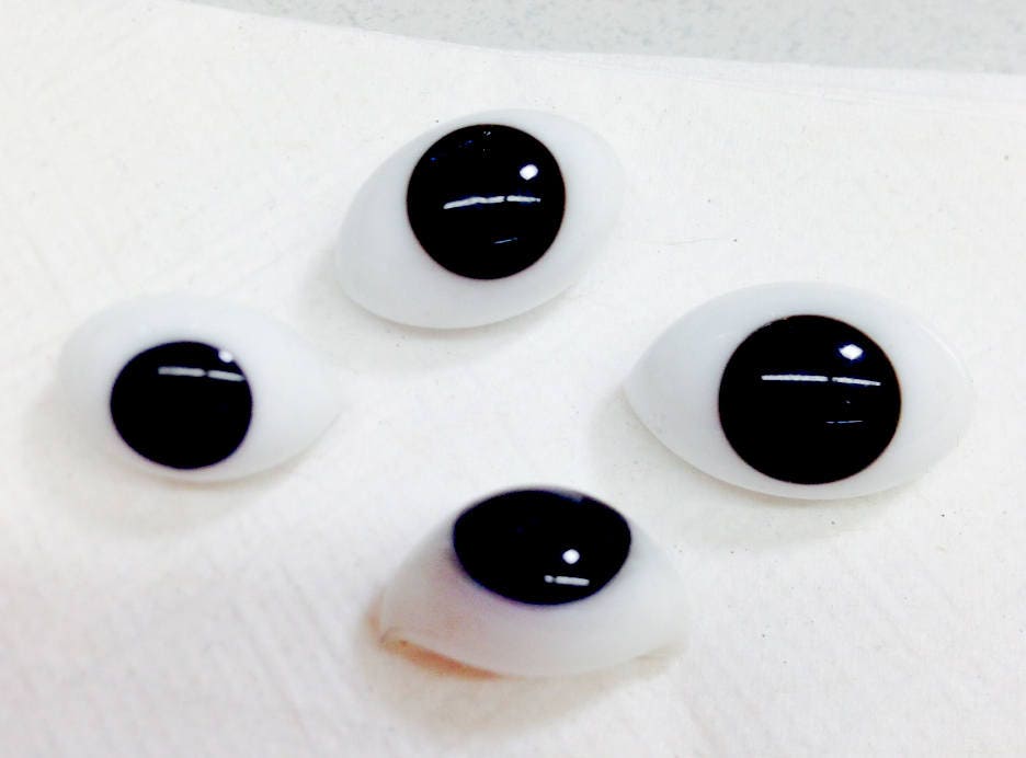 Antique Black Iris Oval Blown Glass Doll Eyes- One Pair