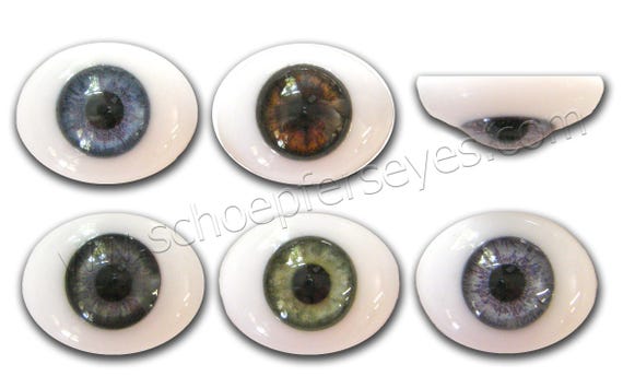 Glass Oval Paperweight Doll Eyes with a Human Iris- One Pair