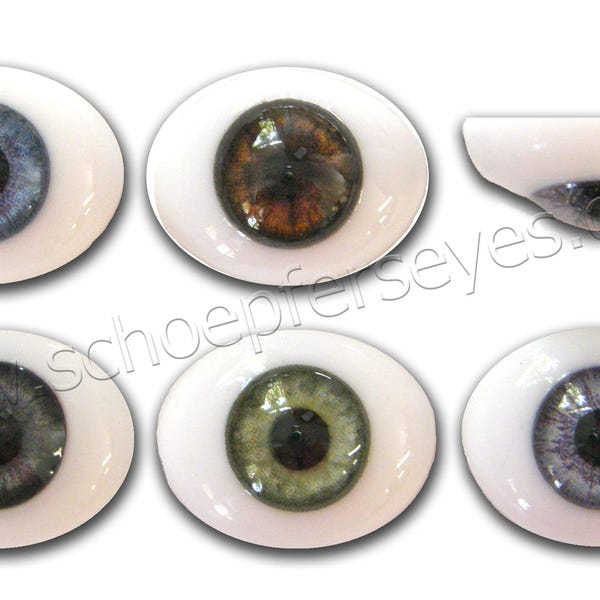 Glass Oval Paperweight Doll Eyes with a Human Iris- One Pair
