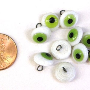 5 pr - 10mm Solid Glass Eyes with Loop Back - Green or Yellow Brown