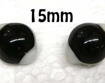 2 Pair Dark Brown Eyes on wire with white sclera sides. 15mm horizontal/ 11mm vertical