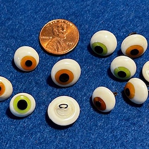 5 pr - 10mm Solid Glass Eyes with Loop Back - Green or Yellow Brown