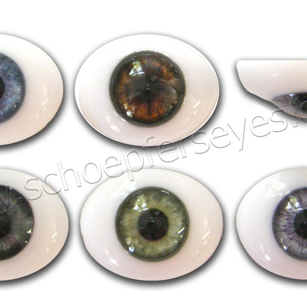 Glass Oval Paperweight Doll Eyes with a Human Iris- One Pair