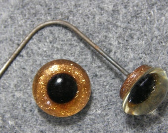 2 pr - 13 to 14mm -Gold Sparkle Solid Glass Eyes on Wire