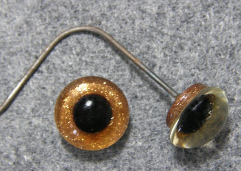 2 pr 13 to 14mm Gold Sparkle Solid Glass Eyes on Wire image 1