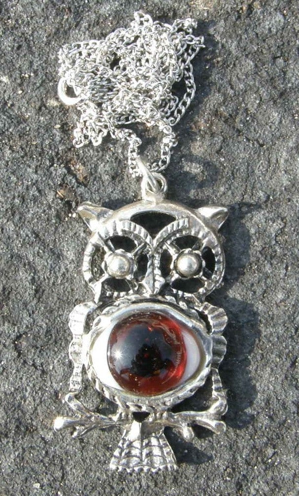 Vintage Jewelry Necklace, Owl Pendant and Glass Eye S