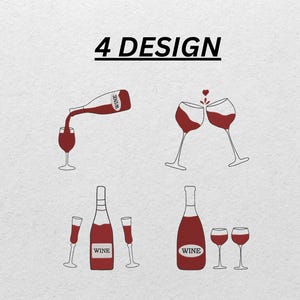 Wine Glass & Bottle Embroidery Design