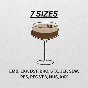 Espresso Martini Embroidery Design – Coffee Cocktail Machine Embroidery File – Bar Drink Design – Instant Download