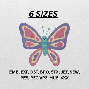 Butterfly Embroidery Design - Cute Colorful Digital Insect File for Kids Clothing, Hoops, Crafts