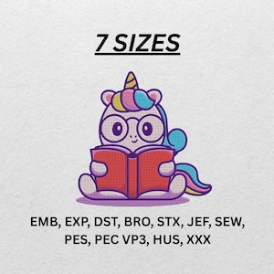 Unicorn Reading book Embroidery Design