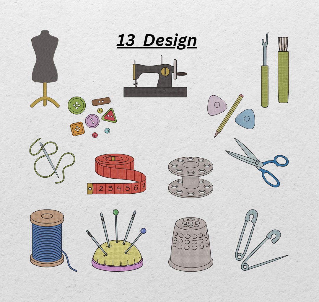Sewing Tools Embroidery Design - Etsy