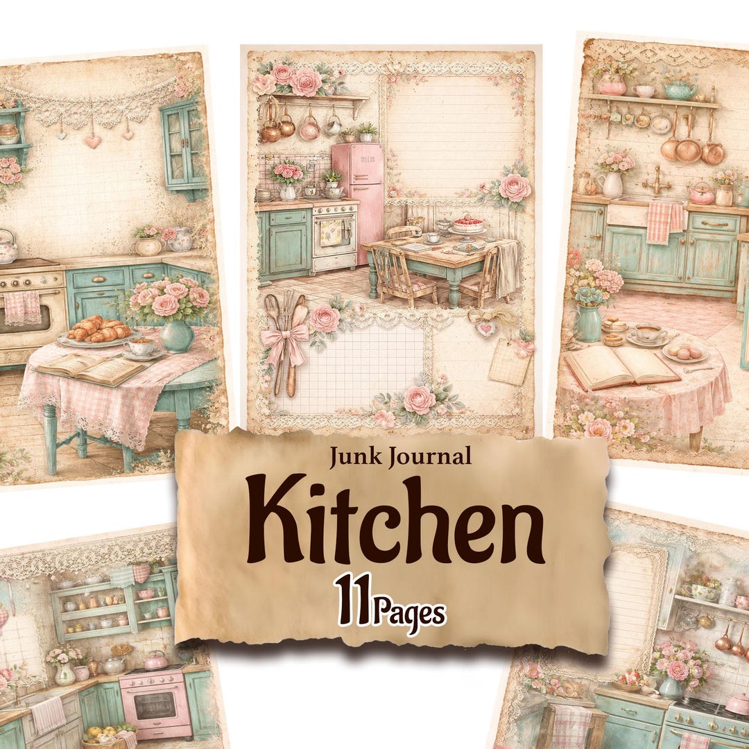 Vintage Kitchen Junk Journal Pages | Shabby Chic Floral Ephemera Kit ...
