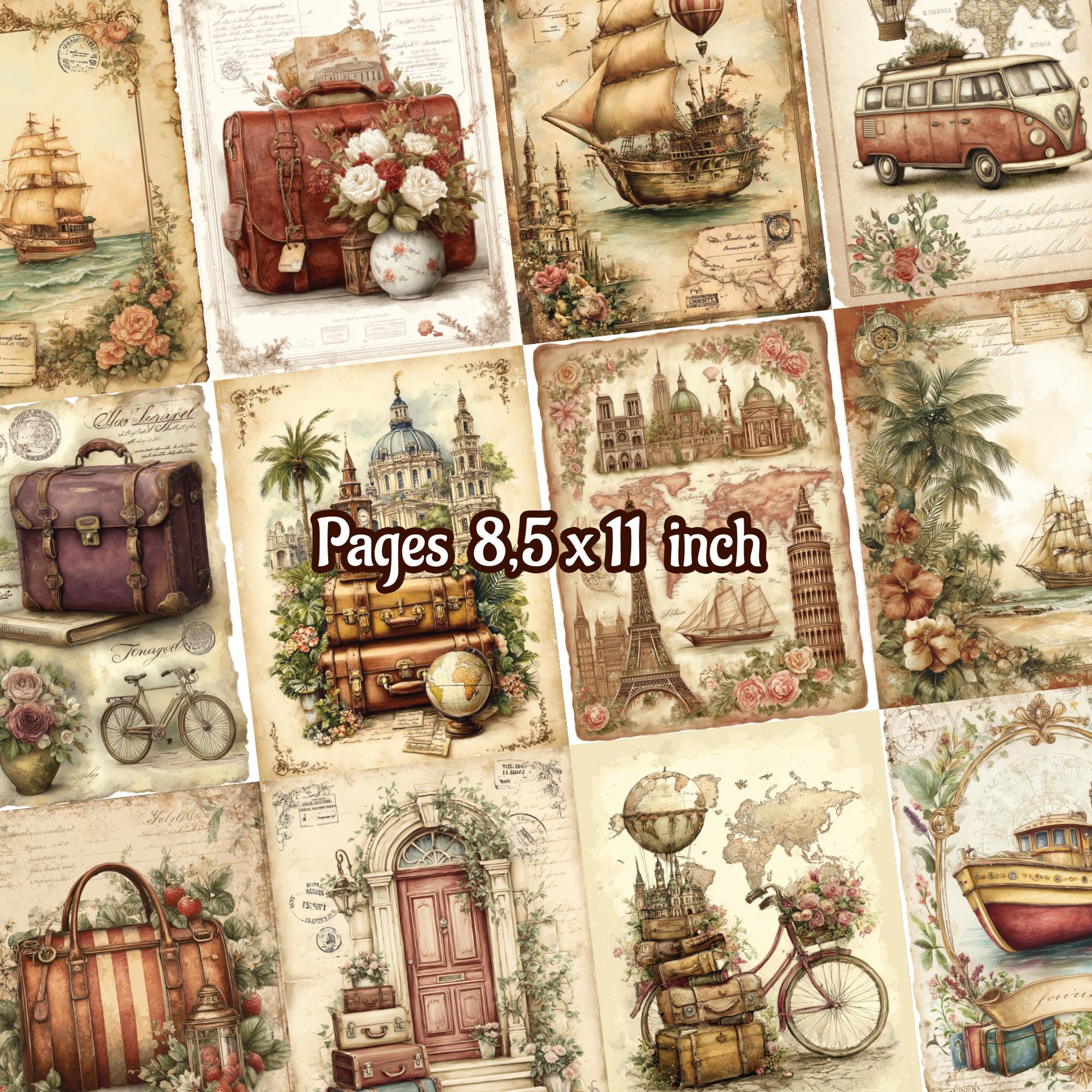 Vintage Travel Ephemera Kit – 30 Printable Pages, Junk Journal Supplies ...
