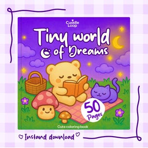 Digitales Malbuch für Kinder: Kleine Welt der Träume, 50 gemütliche Kawaii-Seiten, entspannende druckbare PDF-Sofortdownload