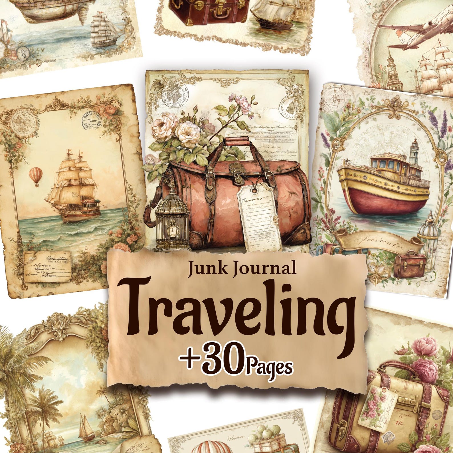 Vintage Travel Ephemera Kit – 30 Printable Pages, Junk Journal Supplies ...