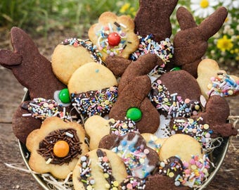 Gemischte Osterkekse – Bunte Osterkekse mit Hasen, Schmetterlingen, Blumen & Eiern - Schoko u. Zuckerglasur mit Dekor– 200 g | 400 g | 600 g