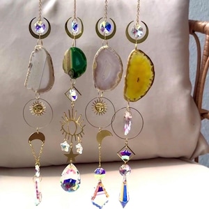 Handmade agate quartz sun catcher natural stone rainbow maker crystal home decor for meditation or window