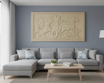 3D Assyrian Wall Relief | Wooden Wall Art 60” x 30”