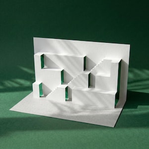 Plantilla imprimible para tarjeta desplegable – Arquitectura moderna – Descarga en PDF – Manualidades con papel