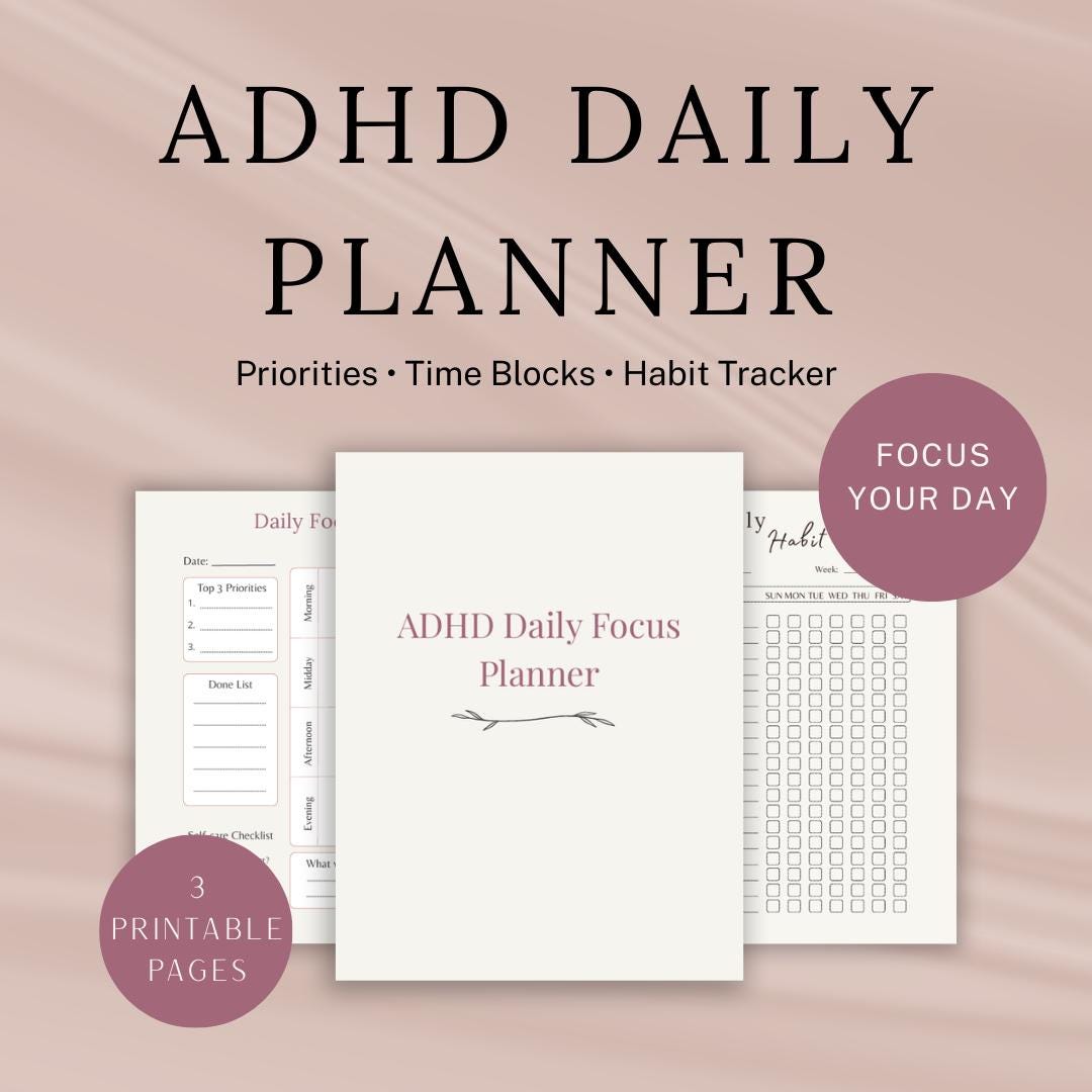 ADHD Daily Focus Planner Printable | ADHD Daily Planner | Executive ...
