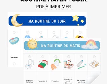 Children's morning and evening routine - printable A4 PDF poster, Montessori, child autonomy and motivation, daily routine chart