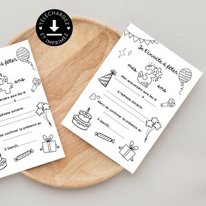Birthday invitation card to color and fill in - coloring invitation for children, boy and girl, to print