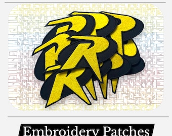 Robin R Logo Embroidered Patch | Batman Animated Robin Patch | Superhero Iron On Patch | Yellow Black Robin Emblem