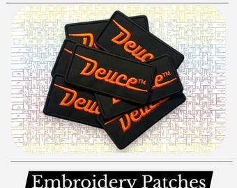 Deuce™ Embroidered Patch | Orange Script Logo, Black Rectangle