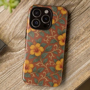 Tropical Hibiscus Phone Case Vintage Floral Pattern Aesthetic iPhone 16 15 14 13 12 11 Pro Max Mini Plus Galaxy S25 S24 S23 S22 S21 Pixel 9