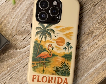 Funda para teléfono con flamencos de Florida - Diseño retro tropical para iPhone 17, 16, 15, 14, 13, 12 y 11 Air Pro Max Mini Plus, Samsung Galaxy S25, S24, S23, S22 y S21 Pixel 9 y 8