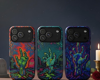 Neon Zombie Hand Phone Case Horror Halloween Creepy iPhone 17 16 15 14 13 12 Pro Max Mini Plus Air Samsung Galaxy S25 S24 S23 S22 Pixel 9 8