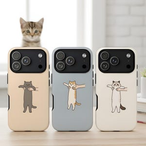 Funny Cat Phone Case - Cute Stretching Cat Meme iPhone  17 16 15 14 13 12 11 Pro Max Air Mini Plus Samsung S25 S24 S23 S22 S21 Pixel 9 8 7