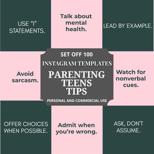 100 Parenting Teen Instagram Templates Canva Editable Reels & Posts Digital Download for Moms, Coaches Content Creators