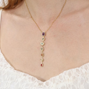 Gold Stainless Steel Necklace: Multicolor Geometric Stone Pendant