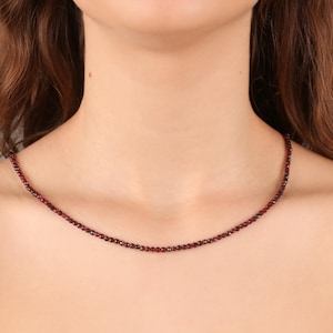 Handmade Garnet Beaded Choker: Dainty Gemstone Necklace
