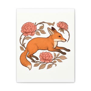 Impresión en lienzo de zorro caprichoso, decoración del hogar, arte mural de animales, regalo para amantes de la naturaleza, ilustración floral, decoración infantil, arte mural de zorro