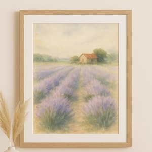 Lavender Field Printable Wall Art | Rustic French Country Decor | Cottagecore Landscape Poster | Multiple Sizes | Instant Download