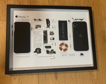 Framed iPhone 11 – Stylish decoration for tech lovers in a 3D frame, mobile phone picture frame, teardown, disassembled iPhone
