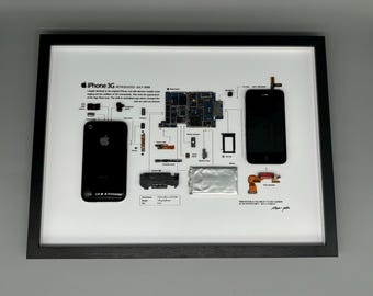 Framed iPhone 3G – Stylish decoration for tech lovers in a 3D frame, mobile phone picture frame, teardown, disassembled iPhone