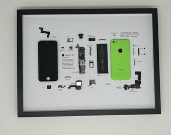Framed iPhone 5c – Stylish decoration for technology lovers in 3D frame, mobile phone picture frame, teardown, disassembled iPhone