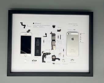 Framed iPhone 5 – Stylish decoration for tech lovers in a 3D frame, mobile phone picture frame, teardown, disassembled iPhone